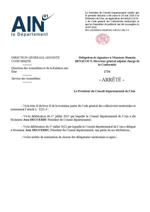 Délégation De Signature à Monsieur Romain Benayoun, Directeur Général Adjoint Chargé De La Conformité Mai 2026