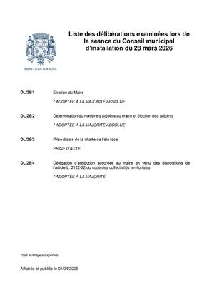 Liste Délibérations à Afficher Et Publier 28032026