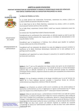 Arrêté d'interdiction de confinement d'animaux domestiques dans les véhicules