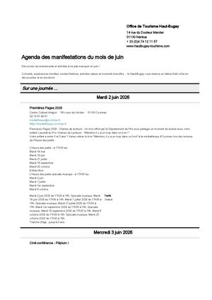 Agenda Des Manifestations Du Mois de Juin 2026