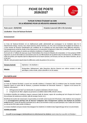 Fiche de poste tuteur-tutrice dispositif Duportal - 2026/27