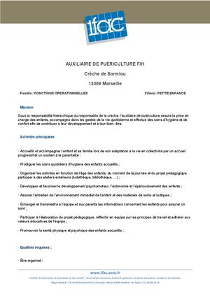 Auxiliaire De Puériculture F H -CDI - Marseille 9ème
