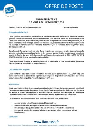 Animateur Trice Séjour - CEE - Falleron