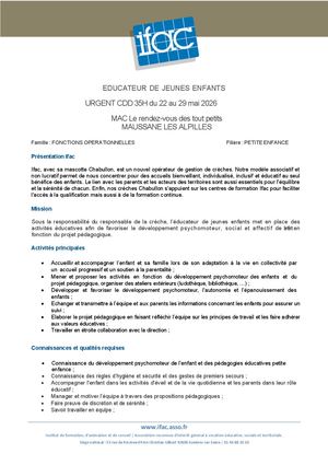 Educateur Trice De Jeunes Enfants - CDD - Maussane Les Alpilles