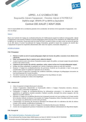 Responsable D'équipement Adjoint F H - CEE - Perols