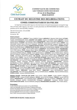 Délibérations Conseil 28 Avril 2026