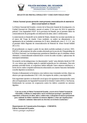 Boletin De Prensa Operación Cero Impunidad Deber