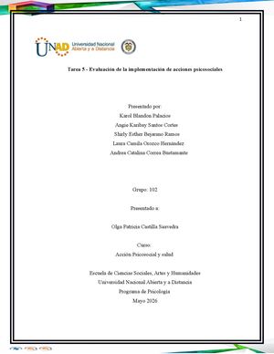 Tarea 5 Evaluación De La Implementación De Acciones Psicosociales