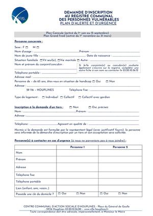 Formulaire Inscription Registre Communal Plan d'Alerte et d'Urgence - 2026