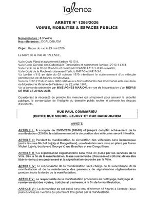 Arrêté 1256 2026 Repas De Rue Paul Commarieu Le 29 05 2026