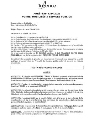 Arrêté 1284 2026 Repas De Rue 1 à 17 Rue François Copée Le 29 05 2026