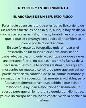 Deportes Y Entretenimiento El Abordaje De Un Esfuerzo Fisico Para Nadie Es Un Secreto Que El Esfuerzo Físico Viene De Un Carácter Fuerte, Es Por Eso Que, Aunque Hoy En Día Ya Muchas Personas Van A