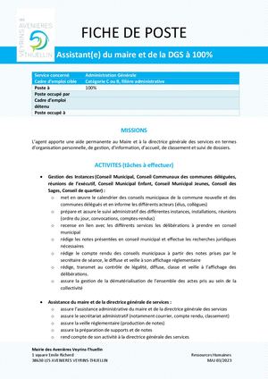 Offre Emploi Assistant Maire Dgs