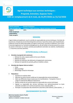 Offre Emploi Agent Technique Proprete Entretien Ev