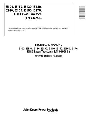 John Deere E100 E110 E120 E130 E140 Tractor Technical Manual TM151119