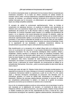¿Por qué centrarse en los procesos de la empresa? ensayo administración de la calidad