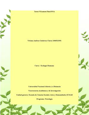 Tarea 5 Examen Final Poa Psicologia Ecologica