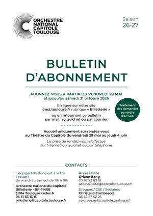 Bulletin d'abonnement 26-27 - Orchestre national du Capitole