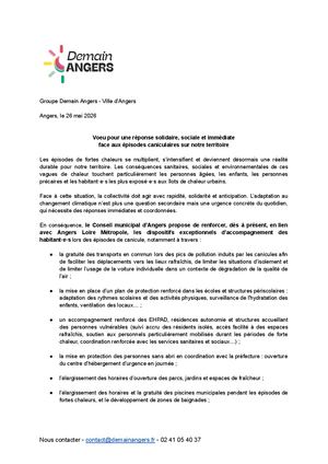 Voeu Canicule Angers Conseil municipal de mai 2026