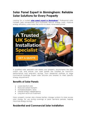 Expert Solar Panel Installation Services in Birmingham for Homes and Businesses