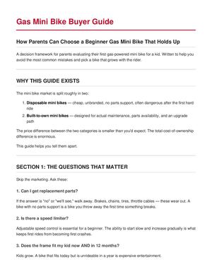 Gas Mini Bike Buyer Guide — FRP Moto