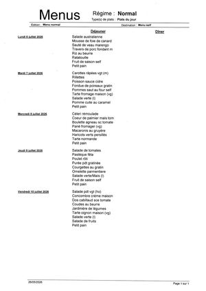 Menu Du 06 Au 10 Juillet 2026