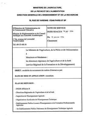 Note De Service Maitre Aux Pairs 1996