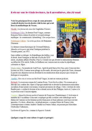 Compte-rendu Club Lecture Du 22 Mai