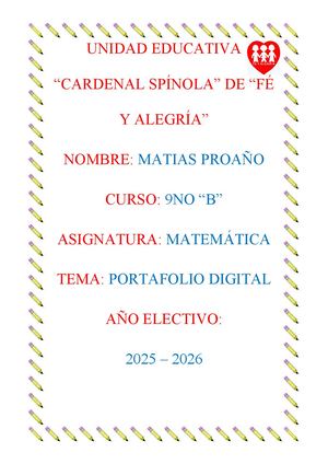 Matemática Proyecto Interdisciplinario Matías Proaño 9no B