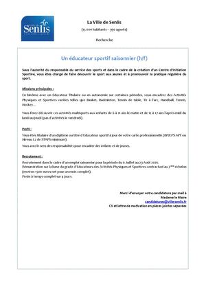 Educateur Sportif Saisonnier