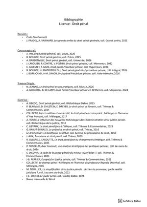 Bibliographie Penal Campagne 2026