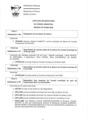 Liste des délibérations 20 05 26
