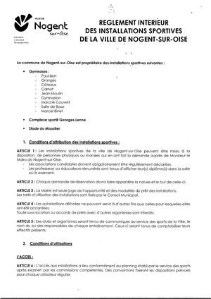 Règlement des équipements sportifs