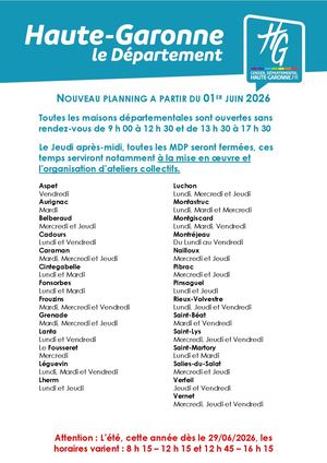 2026 : nouveau Planning Maisons Départementales De Proximité