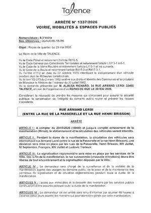 Arrêté 1337 2026 Repas De Quartier Rue Armand Leroi Le 29 05 2026
