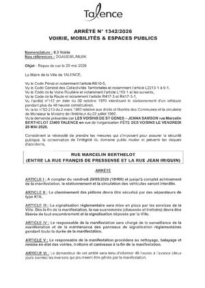Arrêté 1342 2026 Repas De Rue Berthelot Le 29 05 2026