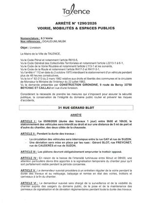 Arrêté 1290 2026 Livraison 31 Rue Gerard Blot Le 05 06 2026