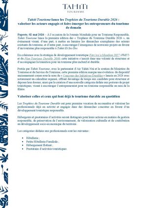 Communiqué De Presse Concours Trophées Du Tourisme Durable 2026