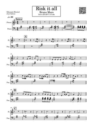 Risk It All Bruno Mars Partitura Piano E Flauta Educação Musical José Galvão Mus