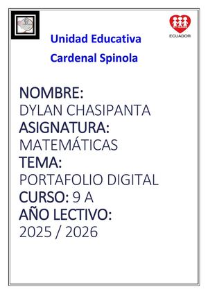 Unidad Educativa Cardenal Spimdola Dylan El Pro Matematicas Trimestre Completo Dylan Chasipanta