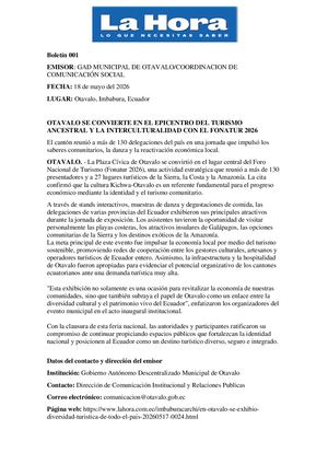 Boletín De Prensa 001 Otavalo Epicentro Del Turismo