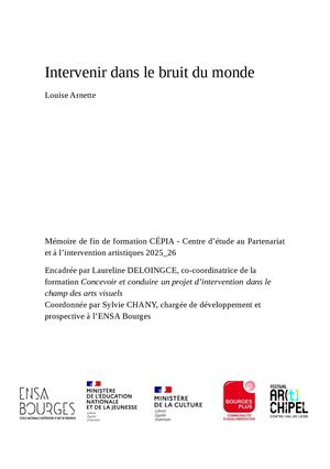Intervenir Dans Le Bruit Du Monde Louise Arnette