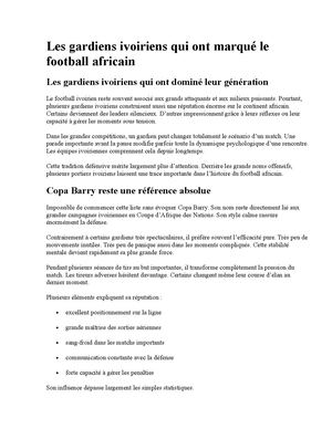 Les Gardiens Ivoiriens Qui Ont Marqué Le Football Africain