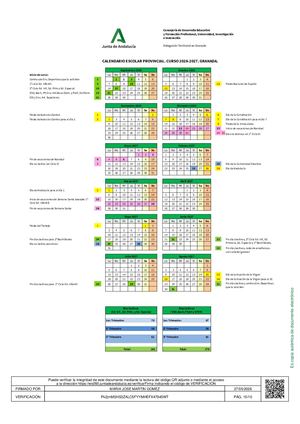 Calendario Escolar Curso 2026 2027 Granada