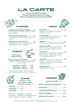 Menu du soir été 2026