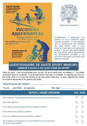 Questionnaire Santé Mineurs