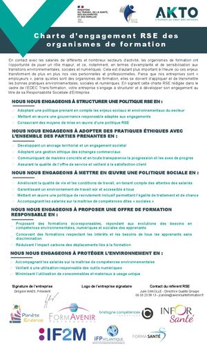 Akto Charte Dengagement Rse De La Branche Des Organismes De Formation V4