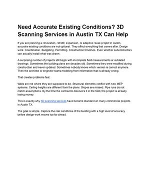 Need Accurate Existing Conditions 3d Scanning Services In Austin Tx Can Help
