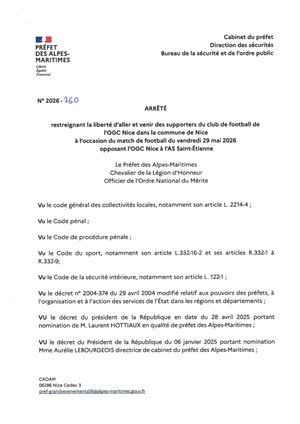 Ap 2026 760 Interdiction De Paraitre Ogc Nice As Saint Etienne