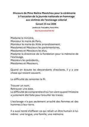 Discours De Mme Naïma Moutchou Pour La Cérémonie 23 Mai 2026